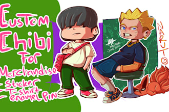 design unique anime chibi characters for stickers and apparel
