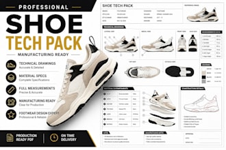 create professional shoe tech pack for footwear manufacturing