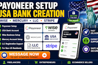 setup payoneer, wise, mercury, USA bank account and llc registration