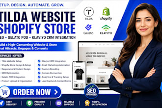setup tilda website shopify store SEO blocks gelato pod klaviyo crm integration