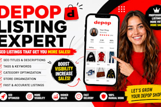 create SEO depop listings, upload products and optimize your depop shop