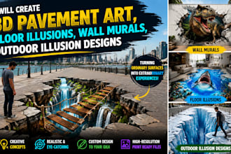 create 3d pavement art, floor illusions, wall murals, outdoor illusion designs