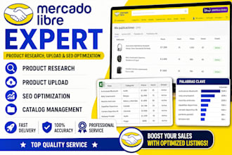 do mercado libre product research, bulk product upload, SEO listing