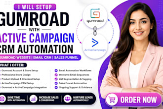 setup gumroad with active campaign crm automation  gumroad website email crm
