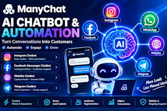 create manychat chatbot for instagram facebook website telegram automate chatbot
