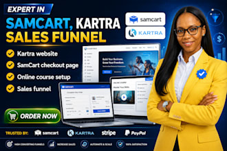 design kartra website, samcart checkout page, online course setup, sales funnel