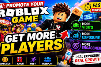 promote your roblox game to increse roblox players, visits and engagement fast