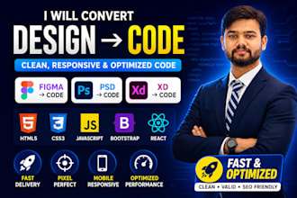 convert figma, PSD, or xd design to code website redesign