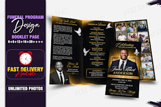 funeral program, obituary program, memorial event booklet design