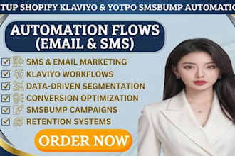 setup shopify klaviyo, yotpo smsbump SMS email marketing automation flows