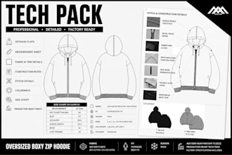 create production ready apparel tech packs and technical flats