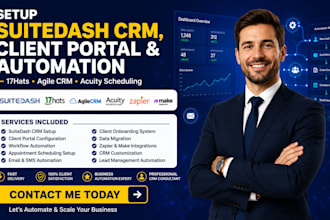 setup suitedash CRM client portal agile CRM automation, 17hats acuity scheduling