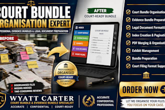 organize court bundle, evidence bundle, legal documents, court filing