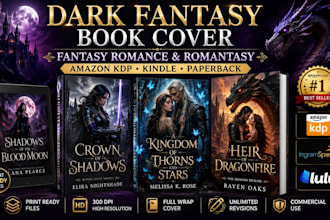 design dark fantasy book cover, romance book cover that sells on amazon KDP