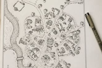 hand draw fantasy map for worldbuilding, story or game level