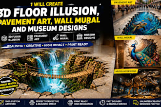 create 3d floor illusion, pavement art, wall mural and museum designs