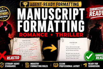 format romance or thriller manuscript to literary agent standards