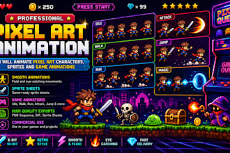 create animated pixel art characters, sprite sheets and game animations