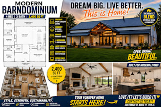 design modern barndominium floor plans and realistic 3d models