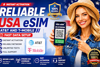 activate reliable USA esim att and tmobile with fast data setup