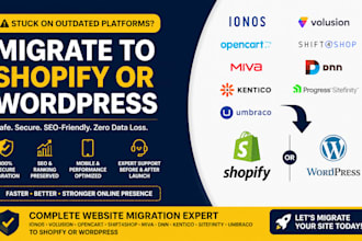 migrate website from ionos volusion opencart to shopify or wordpress website