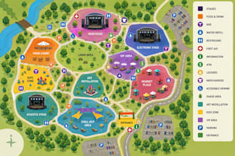 design festival map, site map, venue map, wayfinding and event map