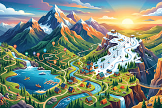 design eyecatching mountain adventure tourist travel destination recreation maps