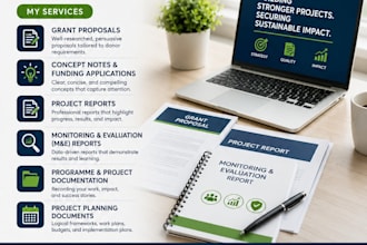 write ngo proposals, grants, reports and donor documents and m and e support