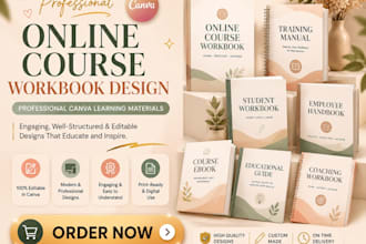 design online course workbook, student manual course ebook, canva journal design