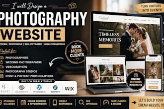 design a photography website, portfolio website, wedding website with booking