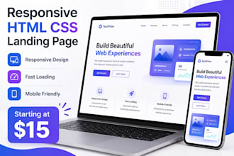 create a modern responsive HTML CSS landing page
