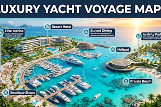 design luxury yacht voyage maps, destination travel guides and marine marketing