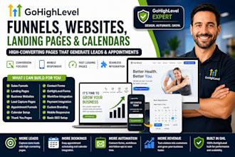 build gohighlevel funnels, websites, landing pages,  calendars ghl forms surveys