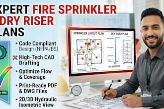 design a professional sprinkler layout plan and dry riser plan for buildings