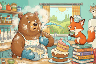 draw a cute and funny cartoon illustration