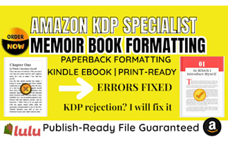 format your memoir manuscript for amazon kdp, ebook and paperback