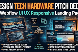 design tech hardware pitch deck and webflow UI UX responsive landing page