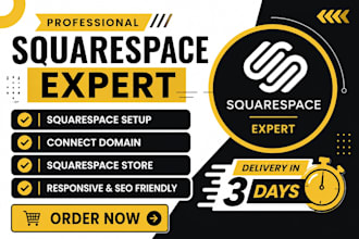 set up, design and launch your squarespace website and connect domain