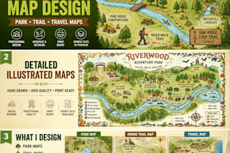 design custom illustrated park maps, hiking trail maps, and travel maps