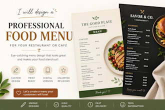 design a digital food menu brochure for food restaurant bar cafe