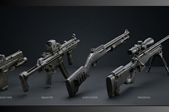 create realistic 3d gun models, game weapons, roblox weapons, sci fi props