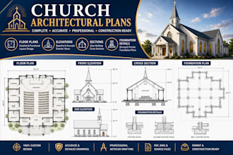 draw church architectural plans, floor plans, elevations and foundation details