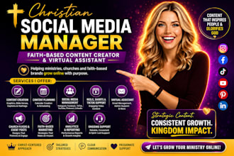 christian social media manager, youtube virtual assistant, content creator