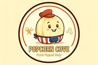 design outstanding popcorn shop mascot logo with express delivery
