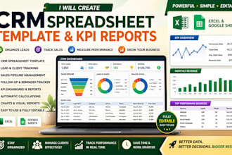 create editable CRM spreadsheet, KPI reports and excel dashboard pivot tables