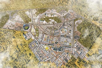design largescale urban masterplan township planning smart city 3d aerial render