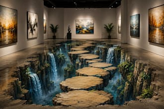 create custom floor illusion, 3d pavement art, wall mural, anamorphic outdoor