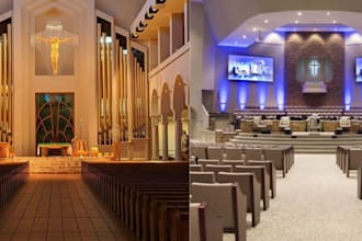 create modern church renovation plans with 3d interior and exterior