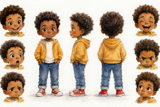 create character model sheets expressions and turnaround for childrens books