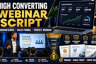 write a high converting webinar script, webinar slides and sales funnel